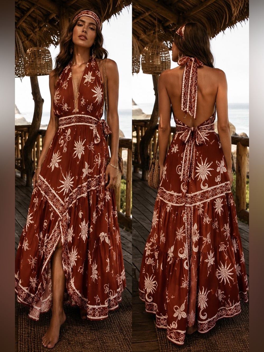 Celadine by Anthro Bohemian Embroidered Halter Maxi Dress - Rust NWT - Picture 2 of 5
